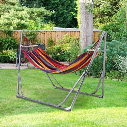 Hamaca con soporte plegable de doble uso portátil para interiores y exteriores, playa, camping, pesca, fácil almacenamiento