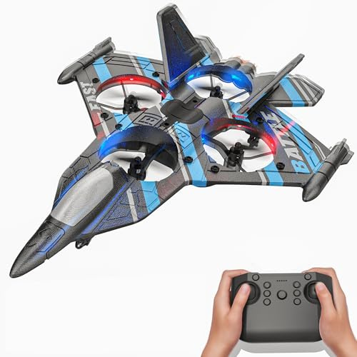 BEZGAR RC Flugzeug, Ferngesteuertes Flugzeug mit 6-Achsen-Gyro, Blau | Drohne für Erwachsene, Kinder und Anfänger, mit 360° Flip, bunten LED-Navigationslichtern und 2 Akkus