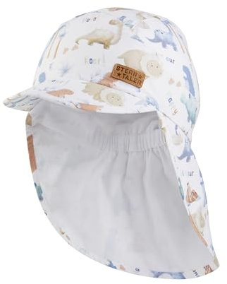 Sterntaler Schirmmütze Nacken Saurier - Jungen Mütze aus Baumwolle - UV-Schutz 50+ Sommermütze mit Nackenschutz - Sonnenhut mit Futter aus Batist (Bio) - Baby und Kinder Kopfbedeckung - weiß, Größe 53
