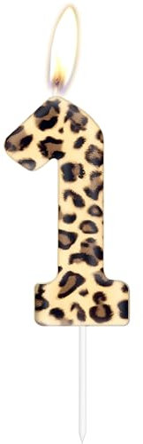 Leopard Number 1 Birthday Candle Cake Decoration, Brown Leopard Pattern Birthday Cake Candle, Birthday Party Decoration for Boys Girls Men Women