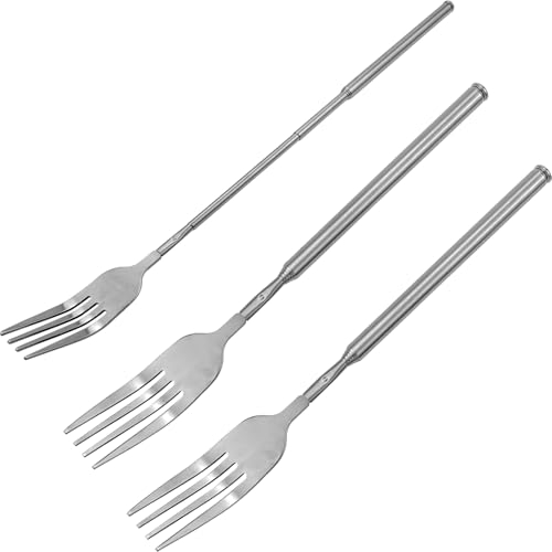 2 PCS Extendable Fork,8.66-25.59 Inch Extra Long Handle Telescopic Expandable Fork, Stainless Steel Retractable Dinner Fork for Dessert Fruit BBQ Tableware Supplies