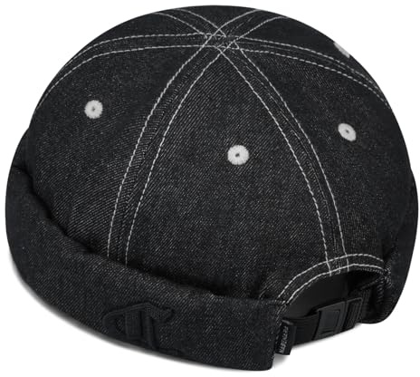 Clakllie Herren-Docker-Kappe, Denim, randlos, gerollte Manschette, Matrosenmütze, Vintage-Stil, Fischerhut, tägliche Vermieter-Hüte, CDUK-HBMH1-Black, Einheitsgröße