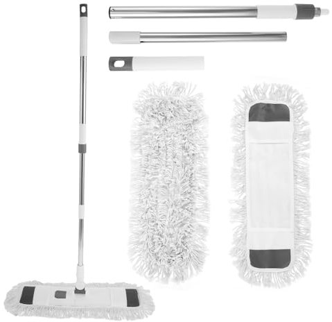 de Mop de polvo con mango de 125 cm de largo y 2 almohadillas de trapeador comercial Mop de plano de plato comercial de 360 grados Flat Flat Flat Tax húmedos y secos para el Hotel Gym Gymen Hospital