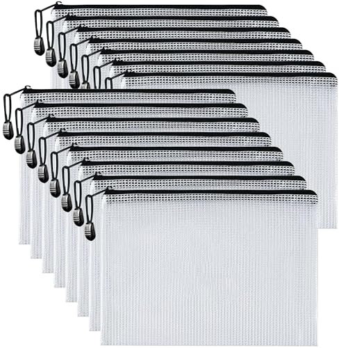 Taiyeestar 15 Stücke Dokumententasche A4 Schwarz, Zip Tasche, Mesh Beutel mit Reißverschluss, Datei Zipper Tasche Mesh Kunststoff Reißverschlusstasche für Dokumente, Kosmetika, Reisezubehör