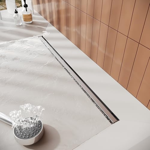 SIRHONA Caniveau de Douche 360° avec Drain Siphon et Filtre, Caniveau de Douche Italienne Acier inoxydable, Extra Plat, 60cm