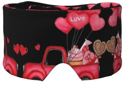 Schlafmaske mit Ohrenschützern, romantisches Lkw-Herzballon-Druck, mit Ohrenschützern, Lichtschutz, konturiert, Augenbinde, Schlafmaske mit Ohrschutz, für Männer und Frauen, Seitenschläfer,