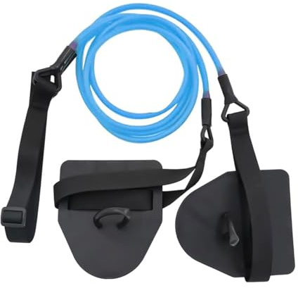Laroal Entraîneur de natation terrestre avec pagaies à main, corde de résistance, bande élastique détachable pour améliorer la force des bras (bleu 40 lb)