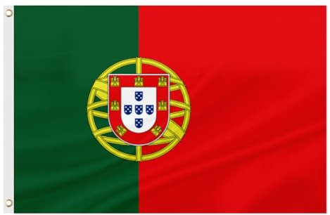ASUNO Portugal Flagge 90×150 CM, Polyester, Portugiesisch National Banner mit 2 Messingösen, Doppelseitig, Leuchtende Farben, Farbbeständig, für Garten, Rasen, Patio