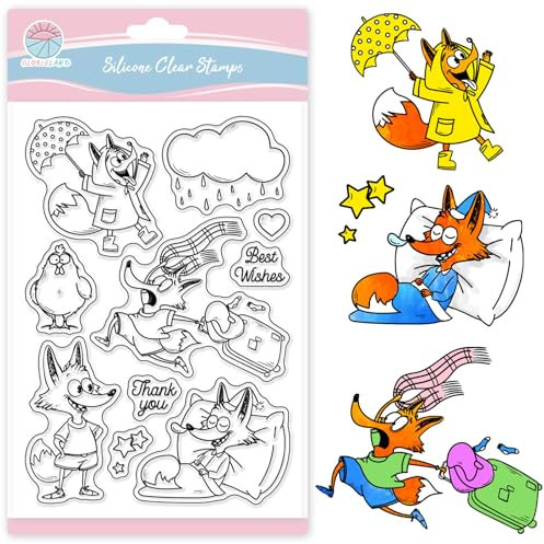 GLOBLELAND Transparente Stempel Mit Cartoon Fuchs Und Huhn Für Scrapbooking Silikonstempel Für Regentage Süßer Transparenter Tierstempel Für Die Kartengestaltung DIY Prägung Journaling