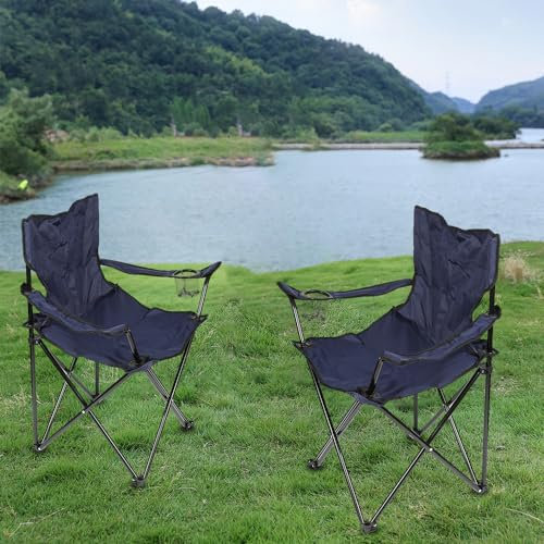HUOLE Chaise Pliante Camping Fauteuil Pliable Chaise de Plage Ultra léger avec Porte Gobelet, Idéal Voyages, Pêche, Festival, Camping, Plage,50 * 50 * 80 cm-Bleu Marine-2PC
