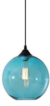 ITETONE Lámpara Colgante de Bola de Cristal Simple, lámpara Colgante de Techo Estilo Loft Industrial Vintage E27, lámpara de araña Mini de 1 luz para Cocina, Comedor, Dormitorio (Azul)