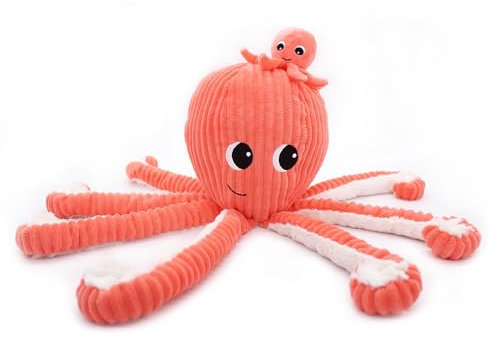 LES DÉGLINGOS Les PTIPOTOS by Peluche Maman Bebe - Toute Douce - Cadeau Naissance - FILOU LA Pieuvre Maman & Bebe - 45CM - Corail