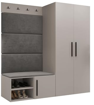 Mirjan24 Garderoben-Set Mapreni I, Schuhschrank + Kleiderhakenbrett + Kleiderschrank Gepolstertes Paneel/Wandpaneel Kleiderhaken Flurgarderobe Wandgarderobe (Cashmere, Manila 16)