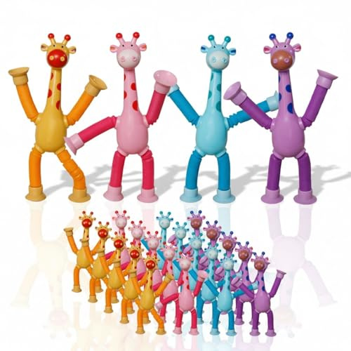alldoro Flexi Animals Giraffen 24er Set, mit Saugnäpfen, in 4 Farben | teleskopartig ausziehbar von 7 auf 21 cm, Saugnäpfe haften an Fenstern & Spiegeln, für unterwegs, Für Kinder ab 3 Jahren
