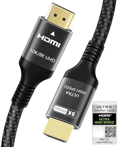 10K 8K HDMI 2.1 Cable 3M, Certified Ultra High Speed HDMI Cable with Ethernet 4K 240Hz 165Hz 120Hz 8K60Hz eARC 48Gbps HDCP2.3 HDR10+ Compatible for PC Laptop TV Monitor PS5 X-box (2 Meter)