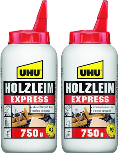 UHU Holzleim EXPRESS, Flasche 750g (Packung mit 2)