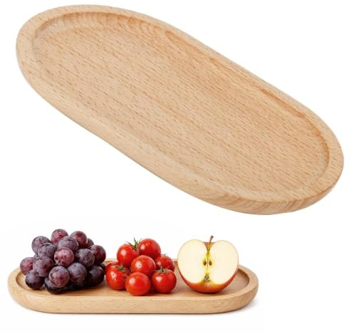 LiangSanXin Vassoio Legno Ovale 20x11,8x1,5cm Tagliere Decorativo | Piatti in legno multifunzionali, dekoteller adatti soggiorno, bagno, scrivania come organizer decorativo