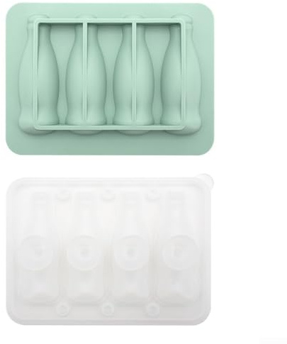 Silikon-Cola-Flaschen-Eiswürfel für Form mit Deckel, flexible Form mit 4 Mulden, für einzigartige Getränke und Partys, einfaches Herauslösen für die Bar (grün)