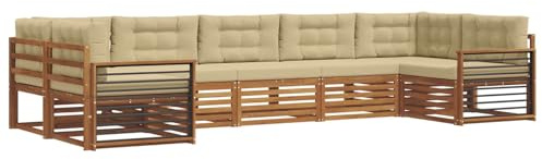 vidaXL Sofagarnituren 7 pcs Natur und Beige Massivholz Akazie, Garten, Moderne Sofas, langlebige Möbel, Terrasse, Bequeme Lounge, praktische Sitzgelegenheit
