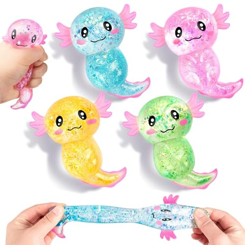 4 Stück Squishy Axolotl, Axolotl Squeeze Stress Spielzeug, Stressabbau & Entspannung, Squishy Ball Stressabbau im Büro, Geburtstag Klassenzimmer Geschenke
