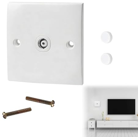 1Pc TV Aerial Socket Coax Wall Faceplate Single Tv | Coaxial Aerial Wall Socket Wall Plate with Mounting Screws Flame-Retardant 50/60HZ Junction White