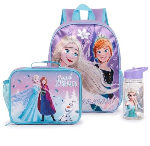 TDL Frozen Nursery Backpack Set with 450ml Water Bottle & Insulated Lunch Bag – Kids Back to School Bag for Girls, Ideal for Preschool and Nursery