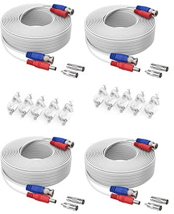 SANNCE 4 Packed 100FT 30 M BNC Video Power CCTV Security Camera System BNC RCA Power Cable BNC RCA Extension Cable, Free BNC RCA Connector Included(White)