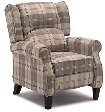 More4Homes EATON WING BACK FIRESIDE CHECK FABRIC RECLINER ARMCHAIR SOFA CHAIR RECLINING CINEMA (Beige)