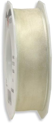 Geschenkband Organza, Drahtkante, Organzaband, Dekoband, Creme, 25 mm x 25 m, 1 Rolle(n)