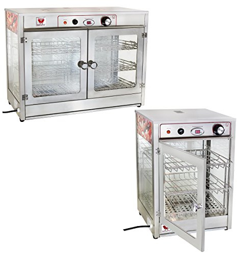 Beeketal 'BHT-1' Profi Gastro Heiße Theke Warmhaltevitrine aus Edelstahl mit Beleuchtung, Krümelschublade und 3 herausnehmbaren Korb Einsätzen, 30-80 °C stufenlos einstellbar mit digitaler Anzeige