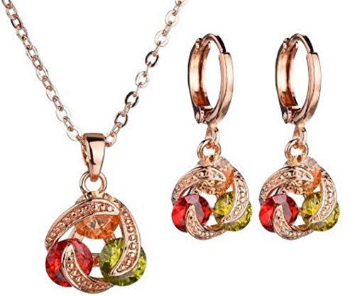 Crystalline Azuria Donna 18ct Placcato Oro Rosa Parure con Rotondo Cristalli colorati austriaci di Zirconi Collana con Ciondolo 45 cm Orecchini Pendenti