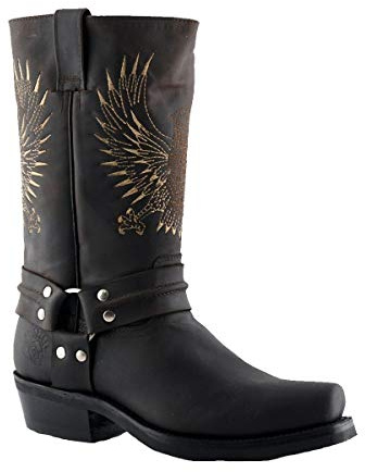 Grinders Bald Eagle Stivali da Uomo di Pelle con Punta Quadrata Stile Cowboy