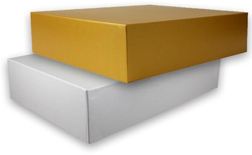 Hochwertige Aufbewahrungs- und Geschenkboxen - 2 Stück - DIN A4 - Gold und Silber irisierend schimmernd - 302 x 213 x 70 mm
