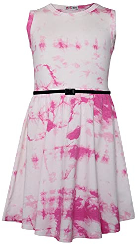 A2Z 4 Kids Girls Sleeveless Skater Dress with Belt Summer - Tie Dye 250 Skater Dress Pink 7-8