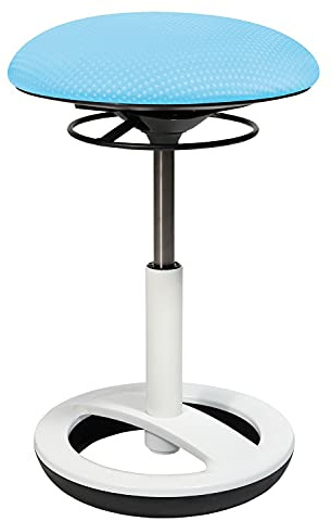 TOPSTAR Sitness Bob, ergonomischer Sitzhocker, Arbeitshocker, Bürohocker mit Schwingeffekt, Sitzhöhenverstellung, Standfußring Alu, weiß lackiert, Stoffbezug, türkis