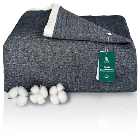 SE SOFTEXLY Kuscheldecke Baumwolle 100%, 4-lagige Weiche Kuscheldecke Musselin Tagesdecke, Bett-Überwurf Sommerdecke Sofadecke Wohndecke für Ganze Saison als Sofaüberwurf Dunkelblau Blanket 230x260cm