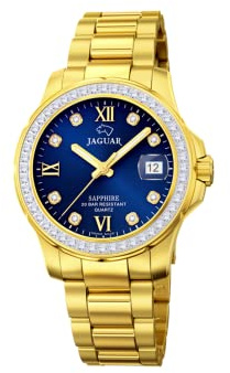 JAGUAR Damen Uhr Analog Edelstahl 316L Gold - Quarz - Saphirglas hochresistent - 20 ATM wasserdicht - Datum J895/3 - Executive
