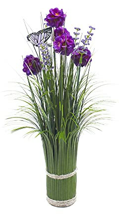 HASWITDA Artificial Faux Floral Grass Bouquet Small Fake Flower Plant Arrangements Free Standing Table Centrepiece Decoration Outdoor Garden Indoor Home Office Hotel Party Wedding Ornament Purple