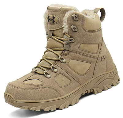 IYVW 999 Stivali da combattimento militari e tattici da uomo Stringate Casual Scarpe da caccia da trekking all'aria aperta Addestramento della polizia Stivaletti beige 42 EU