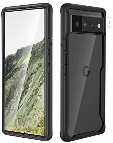 ORETECH Transparent Hülle für Google Pixel 6 PRO, mit [2x Kamera Schutzfolie] Stoßfest Handyhülle Hard PC Back und Silikon Edge Schutzhülle Anti Gelb Clear Case Hardcase für Google Pixel 6 Pro-Schwarz