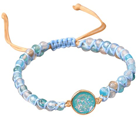 Ruluti Blaue Runde Opal Armbänder Armreifen Steine ??perlen Geflochtene Yoga Schmuck