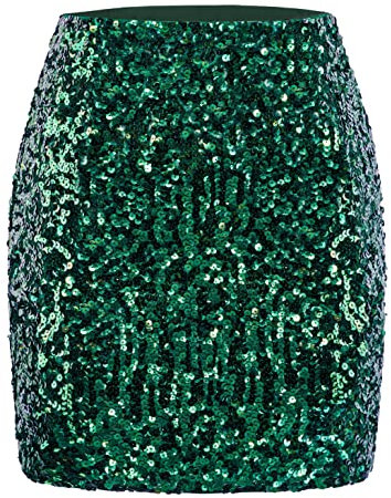 MANER Paillettenrock für Damen, Glitzer, dehnbar, figurbetont, Mini-Röcke, zum Ausgehen, Party, Dunkelgrün, XX-Large
