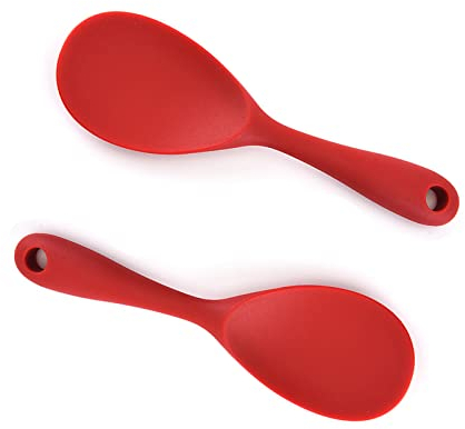Servierlöffel 2 Stück, Antihaft Reiskocher Reislöffel, Silikon Kochlöffel Für Kartoffelpüree, Reis, Reiskocher (Rot)