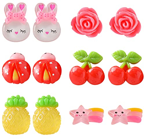 YUTOU 6 Paar Clip Ohrringe für Mädchen Ohrclips für Mädchen Niedliches Ohrclips Set Prinzessin Klipp Ohrring Set Keine Durchbohrten Prinzessin Ohrringe Clipohrringe für Kinder Mädchen