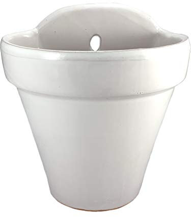 Maceta Colgante Pared Barro Esmalte Blanco 18 cms Exterior