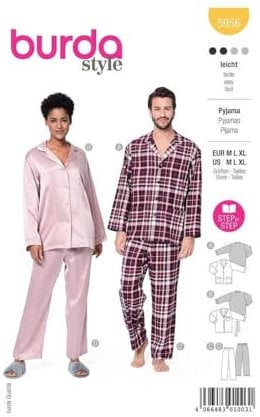 Burda Schnittmuster, 5956, Pyjama selber nähen [Gr. M - XL] Level 1 für Anfänger