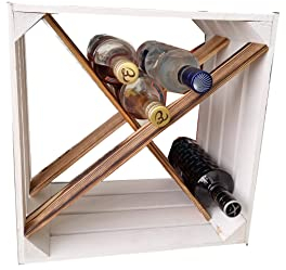 Teramico Kistenregal Weinregal geflammt und weiß 40 x 29 x 40cm Obstkiste Weinkiste Holzkiste bis zu 16 Flaschen (Weiß)