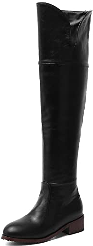 REKALFO Stivali da donna sopra il ginocchio Pelle PU Punta tonda Stivali invernali con cerniera Tacco a spillo Scarpe comfort moda carine Nero 44.5 EU
