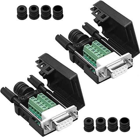 Harrisen 2 Stück Lötfreier DB9 RS232 D-SUB Buchse Serieller Adapter,9-poliger Port-Terminal-Adapter Anschluss Breakout Board mit Case Long Bolts Endrohr (2Stück Dünner Buchse)