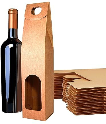 25x Scatola di Cartone Marrone Vuota per Bottiglia di Vino 8,5x8,5x39 cm - Regali di Natale, Pasqua, Compleanno, per Enoteche